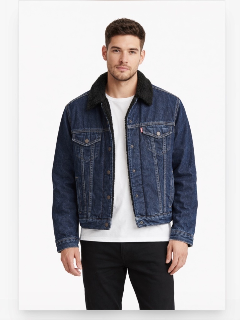 LEVI’S Classic Denim Sherpa Trucker Jacket Dark Wash Size Medium